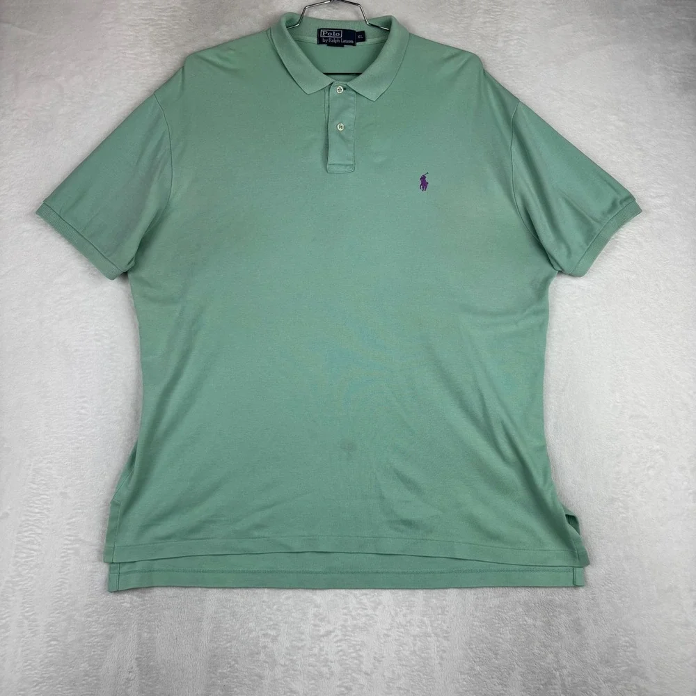 Polo Ralph Lauren Mens XL Seafoam Green Short Sleeve Polo Shirt Purple Embroider